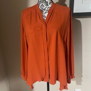Chico's Long Sleeve Button-Front Swing Blouse - Size 3 Petite - Orange